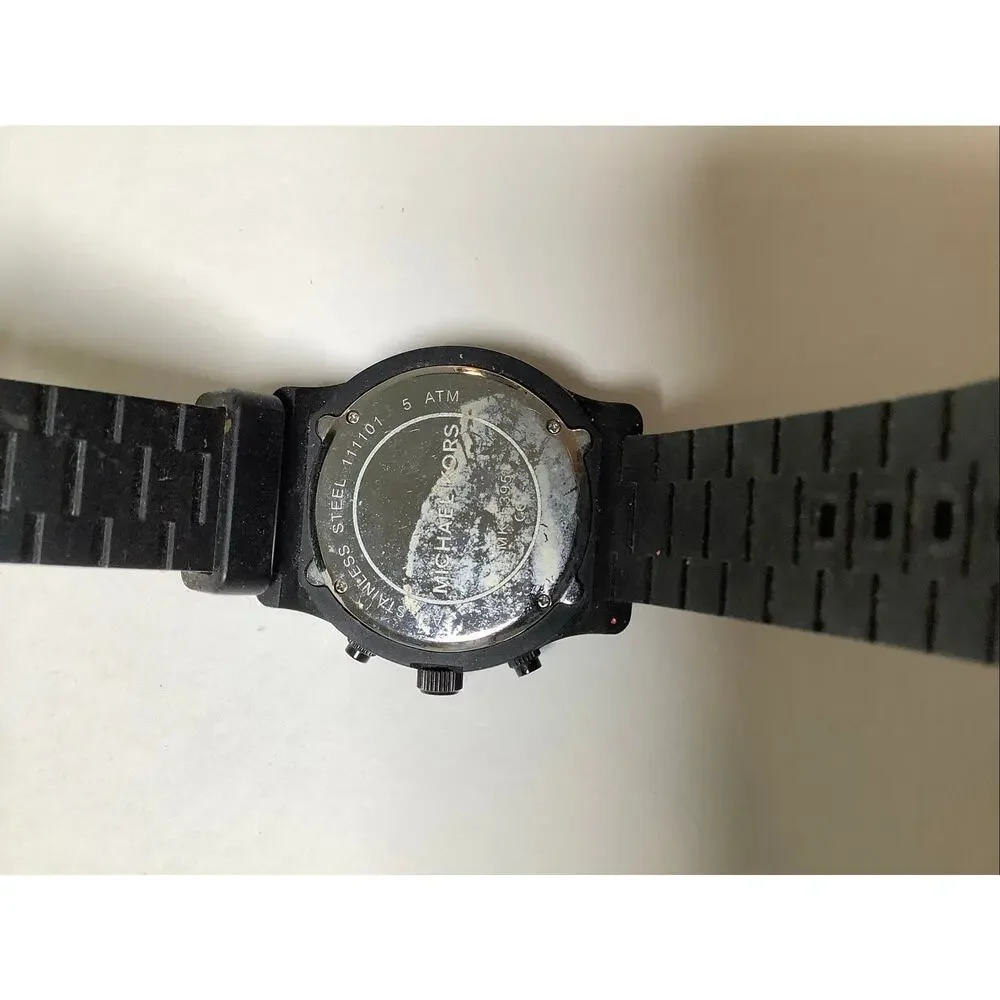 Michael Kors Black Runway Glitz Baguette Crystal Bezel Chronograph Watch F17-4